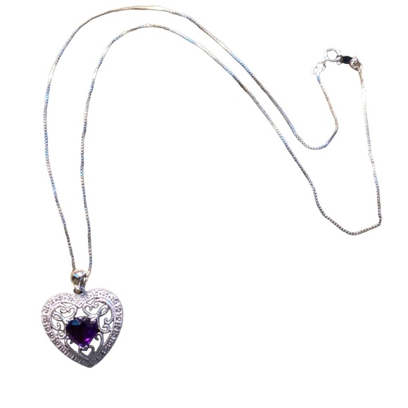 Sterling Silver Amethyst Heart Necklace - Picture 2 of 6